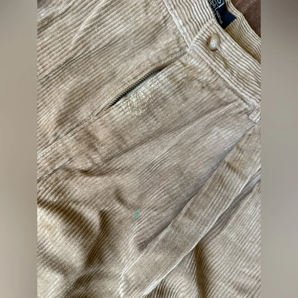 Vintage Polo Ralph Lauren 31x30 Khaki‎ Corduroy Pleated Made In USA